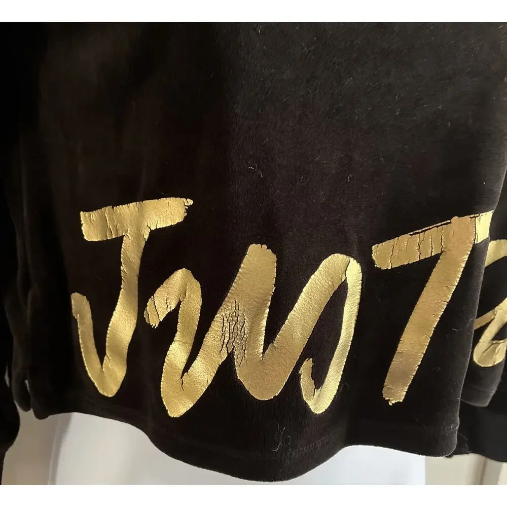 Justice Girls Size 12 Velour Crop Hoodie Long Sleeve Pullover Black
